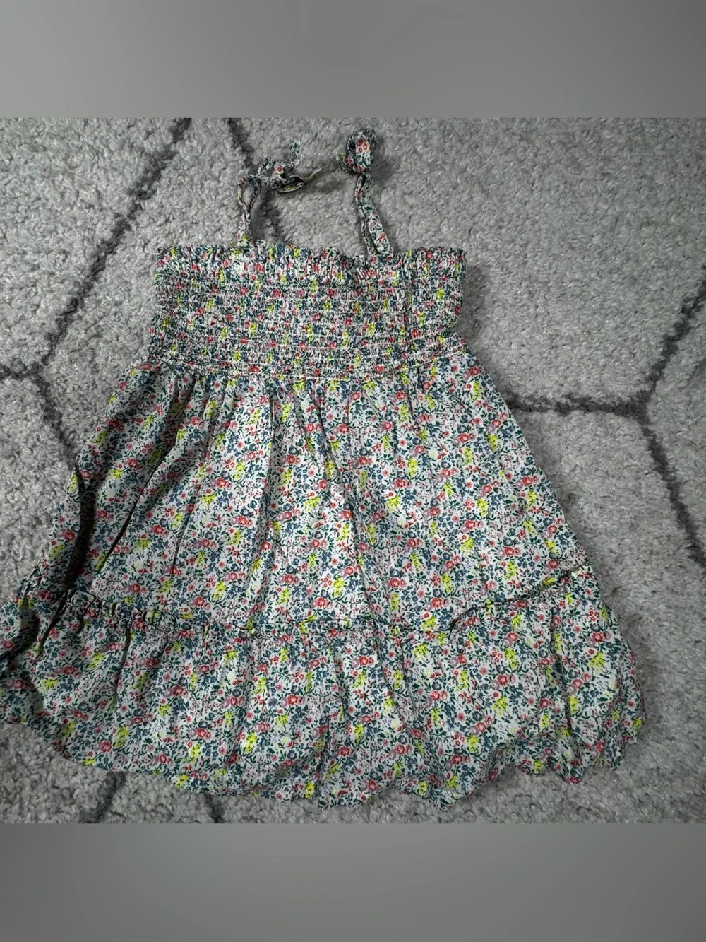 GAP Baby White Floral Ruffled Dress - Green, Yellow, Coral, Purple